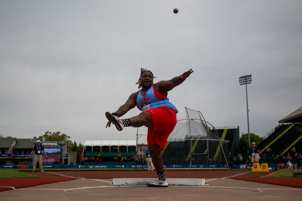 Raven Saunders finished second in the shot put, just behind one of her role models, Michelle Carter, and qualified for Rio. Photo by Dillon Vibes.