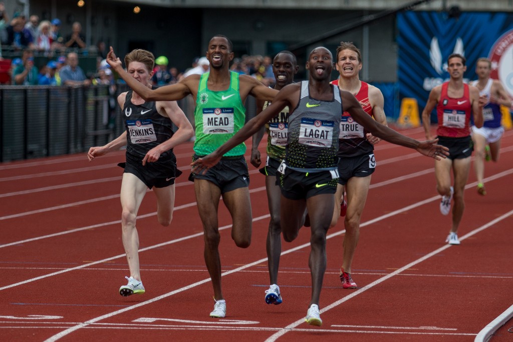 Bernard Lagat, age 41, outkicked the 5,000-meter field to make his fifth Olympic team. Photo by Dillon Vibes